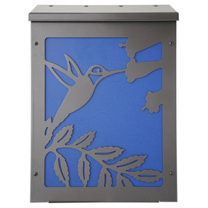 Vertical Dark Bronze and Blue Hummingbird Wall Mount Mailbox