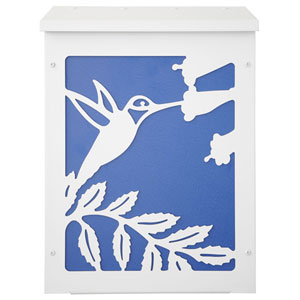 Vertical White and Blue Hummingbird Wall Mount Mailbox