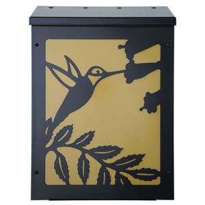 Vertical Black and Gold Hummingbird Wall Mount Mailbox