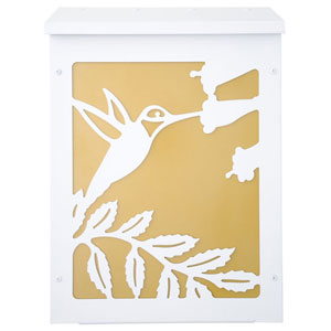 Vertical White and Gold Hummingbird Wall Mount Mailbox