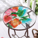 Hummingbird & Flower Glass Top Accent Table