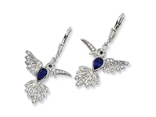 Cheryl M(tm) Sterling Silver Synthetic Sapphire Hummingbird Leverback Earrings