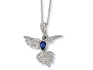 Cheryl M(tm) Sterling Silver CZ and Synthetic Sapphire Hummingbird 18in Necklace