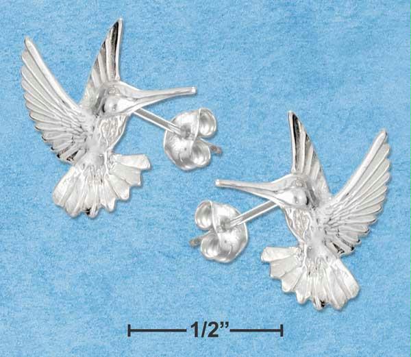 Sterling Silver Small High Polish and Diamond Cut Hummingbird Post Earrings