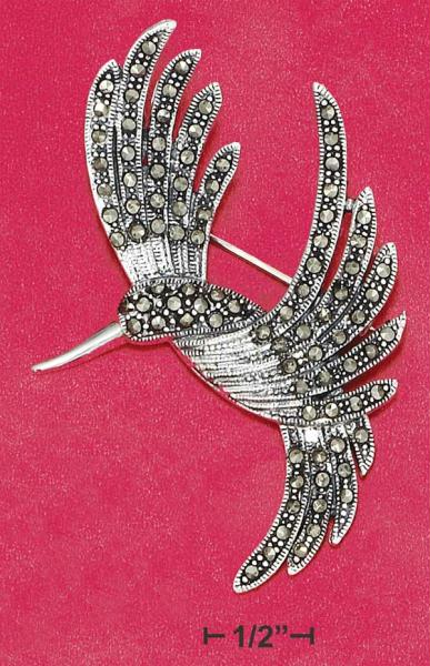 Sterling Silver 41 X 58mm Marcasite Hummingbird Pin