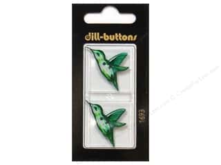 Dill Buttons 28mm 2 Hole Green Hummingbird 2 pc