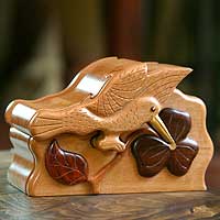 Mahogany and ebony puzzle box, 'Hummingbird Secrets' (Guatemala)