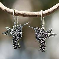 Sterling silver dangle earrings Aztec Hummingbird (Mexico)