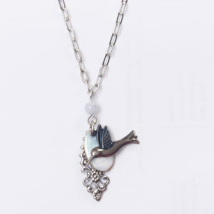 Silver Forest Hummingbird on Cloud Necklace